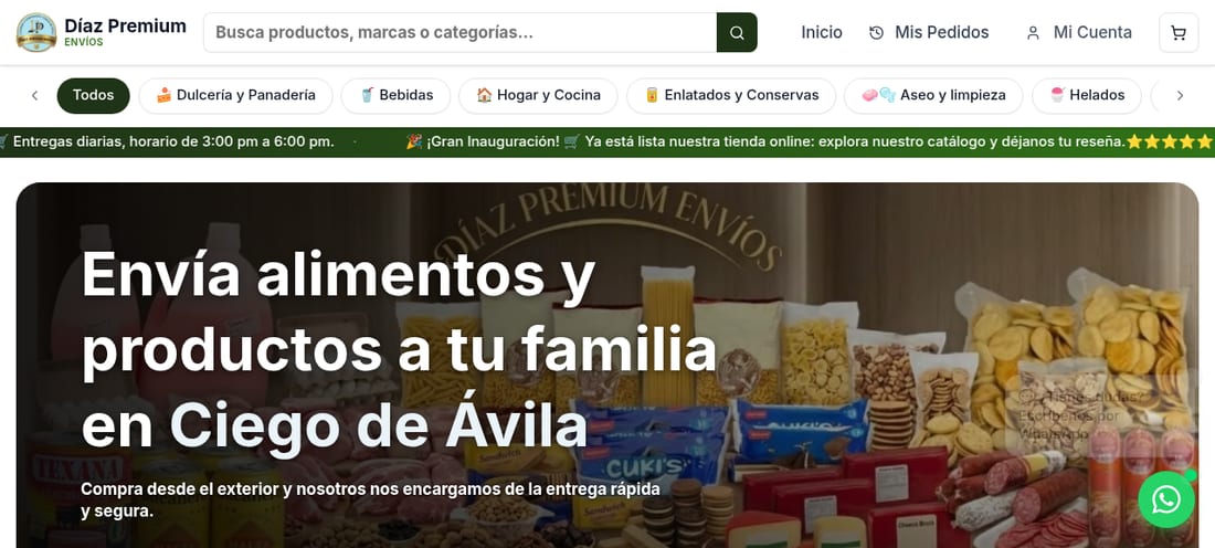Tienda online de Díaz Premium Envíos con buscador, categorías y ofertas