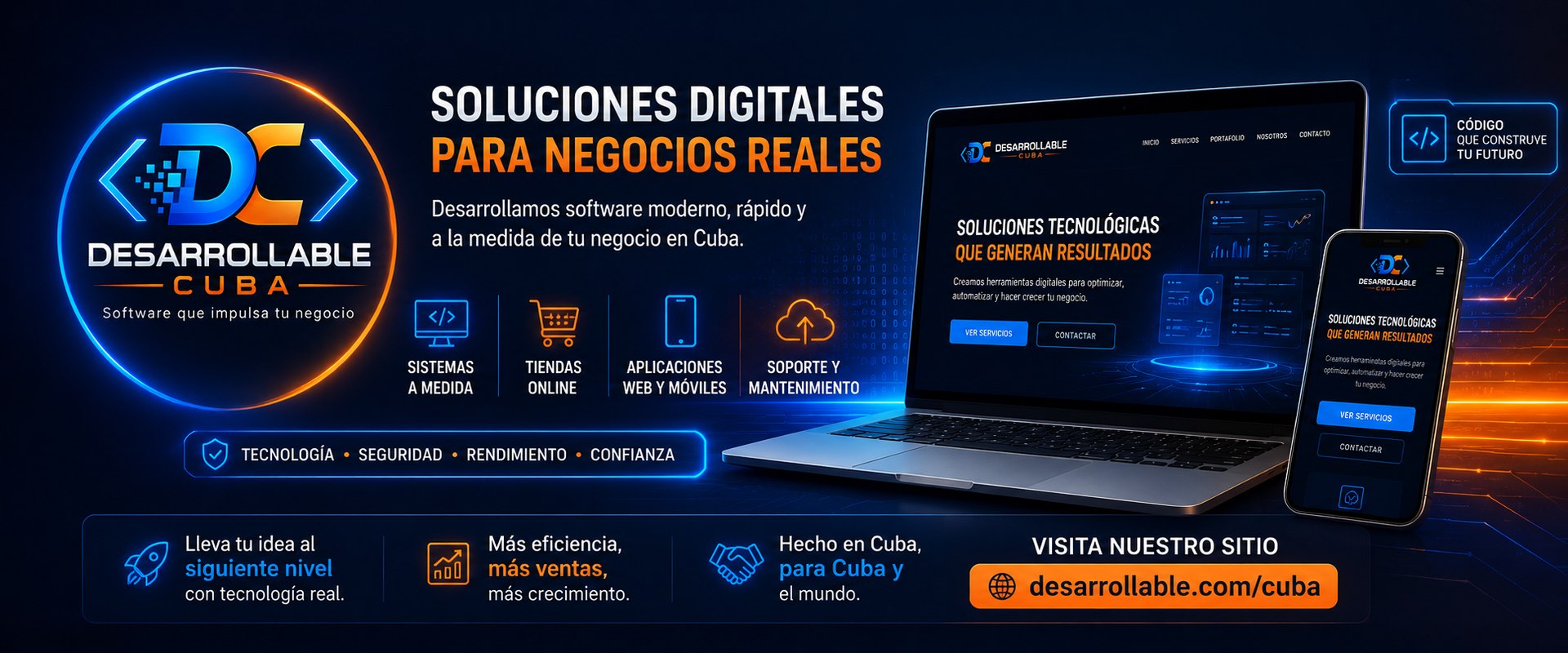 Portada oficial de DesarrollableCuba: soluciones digitales para negocios reales, software que impulsa tu negocio